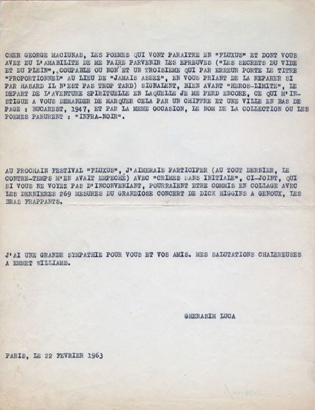 Courrier à George Maciunas